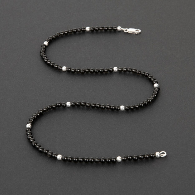 Men's Black Onyx & Sterling Silver Beaded Necklace