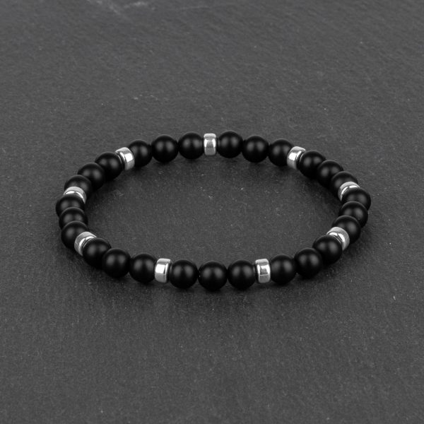 Noir for Men Matt Black Onyx & Sterling Silver Beaded Bracelet