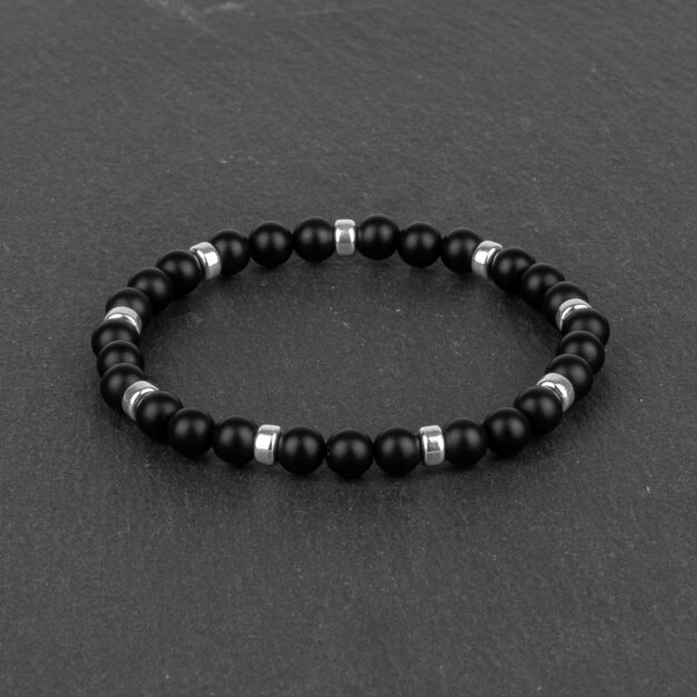 Noir for Men Matt Black Onyx & Sterling Silver Beaded Bracelet