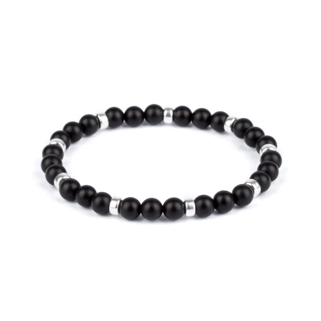 Noir for Men Matt Black Onyx & Sterling Silver Beaded Bracelet