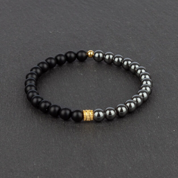 Limited Edition Matt Black Onyx, Hematite & Gold Beaded Bracelet