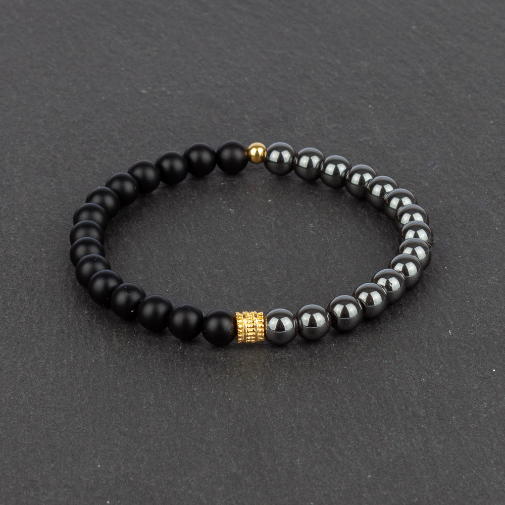 Matt Black Onyx, Hematite & Gold Beaded Bracelet | Men's Bracelets