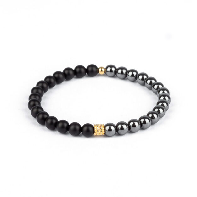 Limited Edition Matt Black Onyx, Hematite & Gold Beaded Bracelet