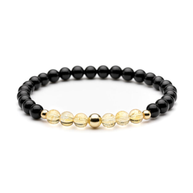 Megberry Citrine, Black Onyx & Gold beaded bracelet