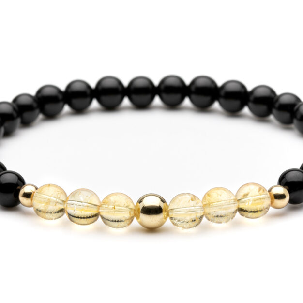 Megberry Citrine, Black Onyx & Gold beaded bracelet