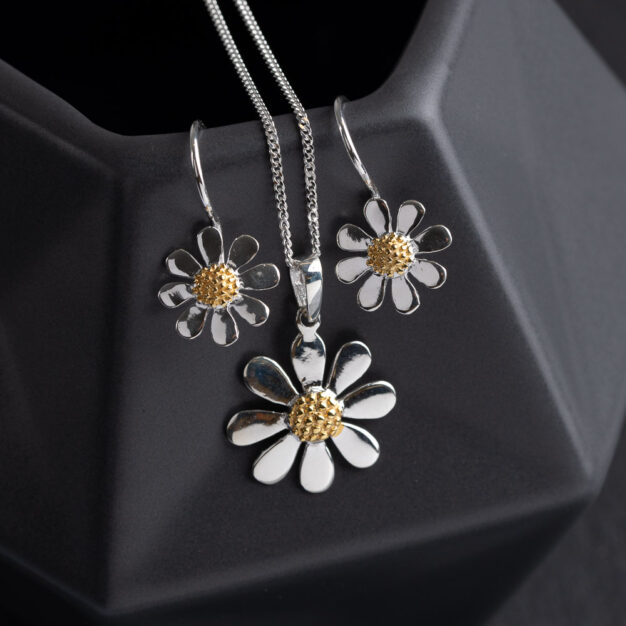 Megberry Daisy Sterling Silver Necklace & Earrings
