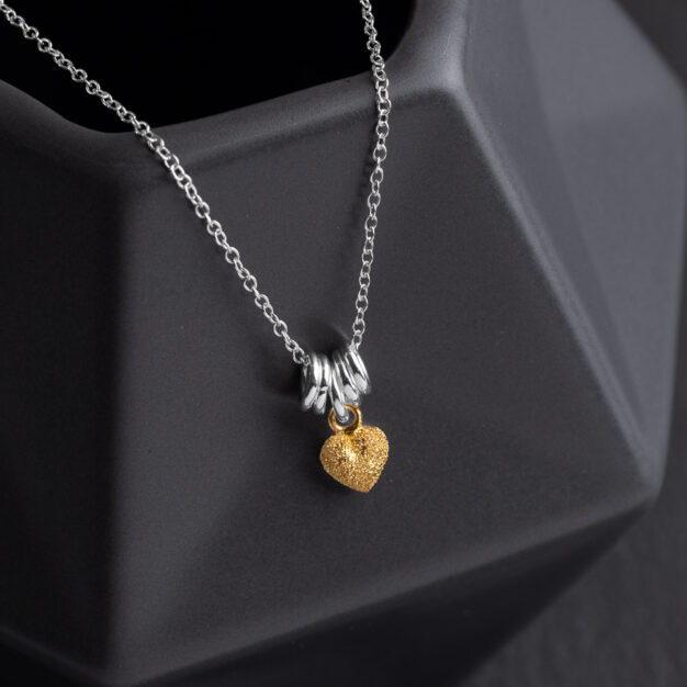 Dainty Love Sterling Silver Necklace with Gold Heart Pendant