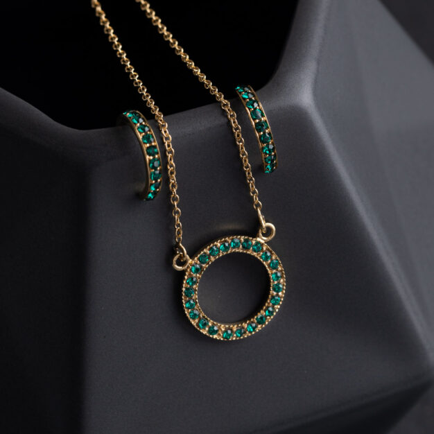 Megberry Circle of Life Emerald & Gold Pendant & Earrings