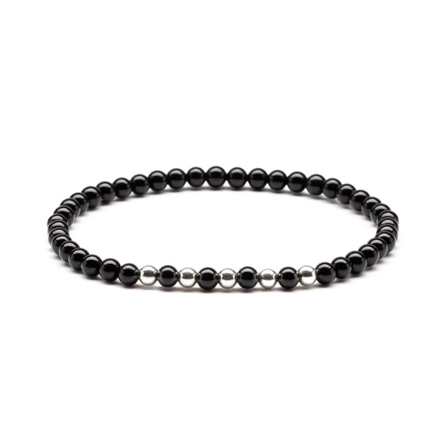 Megberry Essentials for Men Black Onyx Sterling Silver Beaded Bracelet