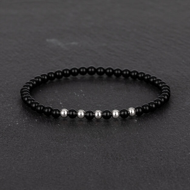 Megberry Essentials for Men Black Onyx Sterling Silver Beaded Bracelet