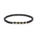 Megberry Essentials for Men Matt Black Onyx & Gold Beaded Bracelet