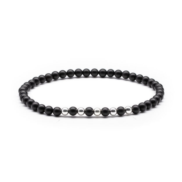 Megberry Essentials for Men Matt Black Onyx Sterling Silver Beaded Bracelet