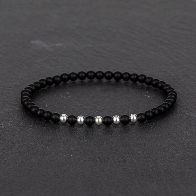 Megberry Essentials for Men Matt Black Onyx Sterling Silver Beaded Bracelet