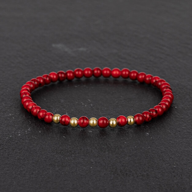 Megberry Essentials for Men Red magnesite & Gold Beaded Bracelet