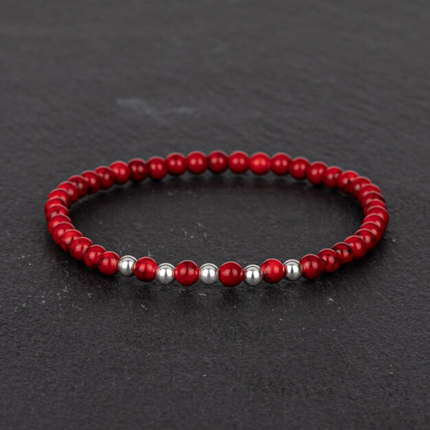 Megberry Essentials for Men Red Magnesite & Sterling Silver Beaded Bracelet