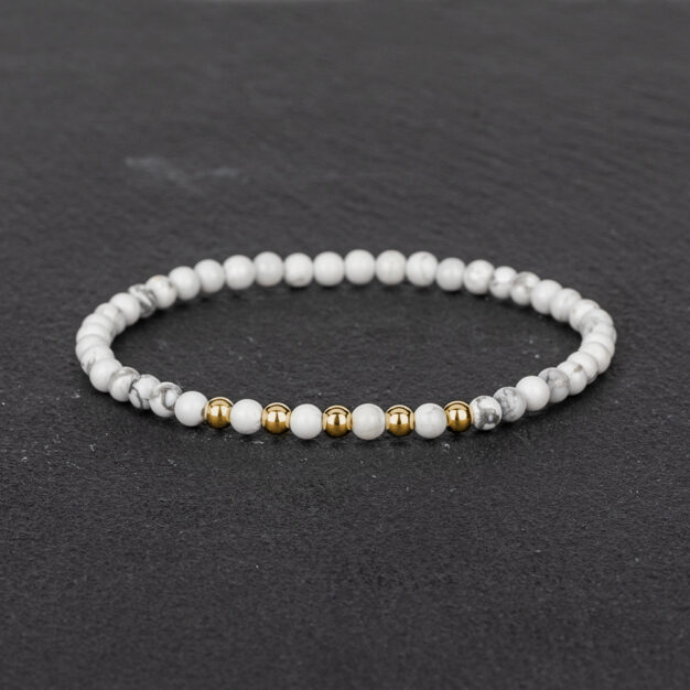 Megberry Essentials for Men White Howlite & Gold Beaded Bracelet