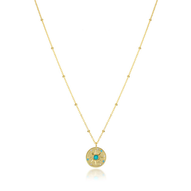 Compass Gold & Turquoise Necklace