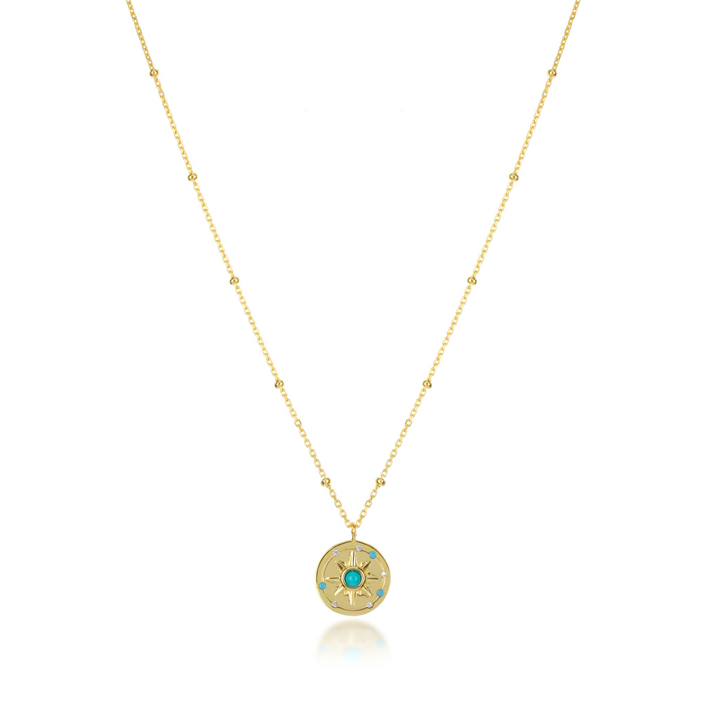 Compass Gold & Turquoise Necklace