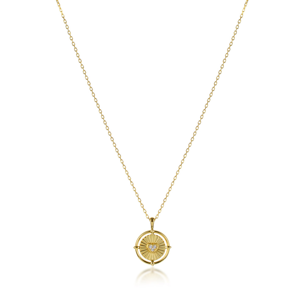 Megberry Compass Necklace with Heart and Cubic Zirconia stones
